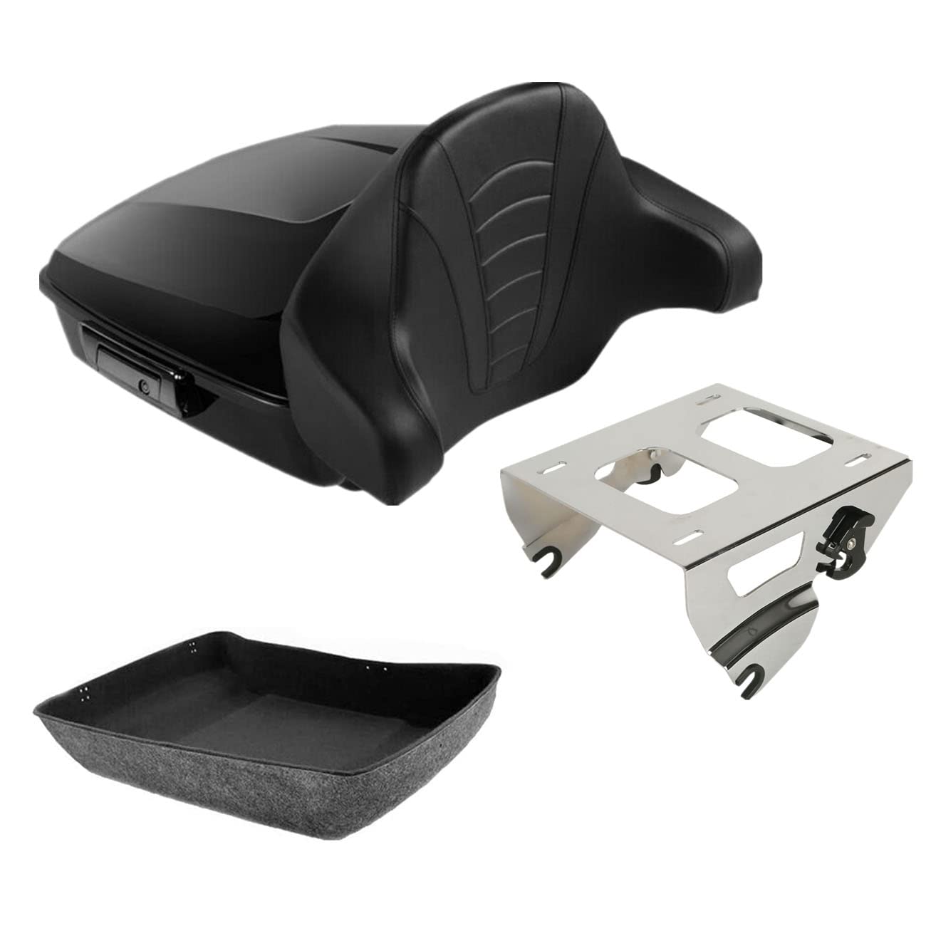 TCMT 10.7" Chopped Motorcycle Trunk Box Backrest LED Tail Light Fit For Harley Touring 2014-2025 Electra Glide Road Glide Road King FLHT FLTRX FLHR Chrome Latch Pack
