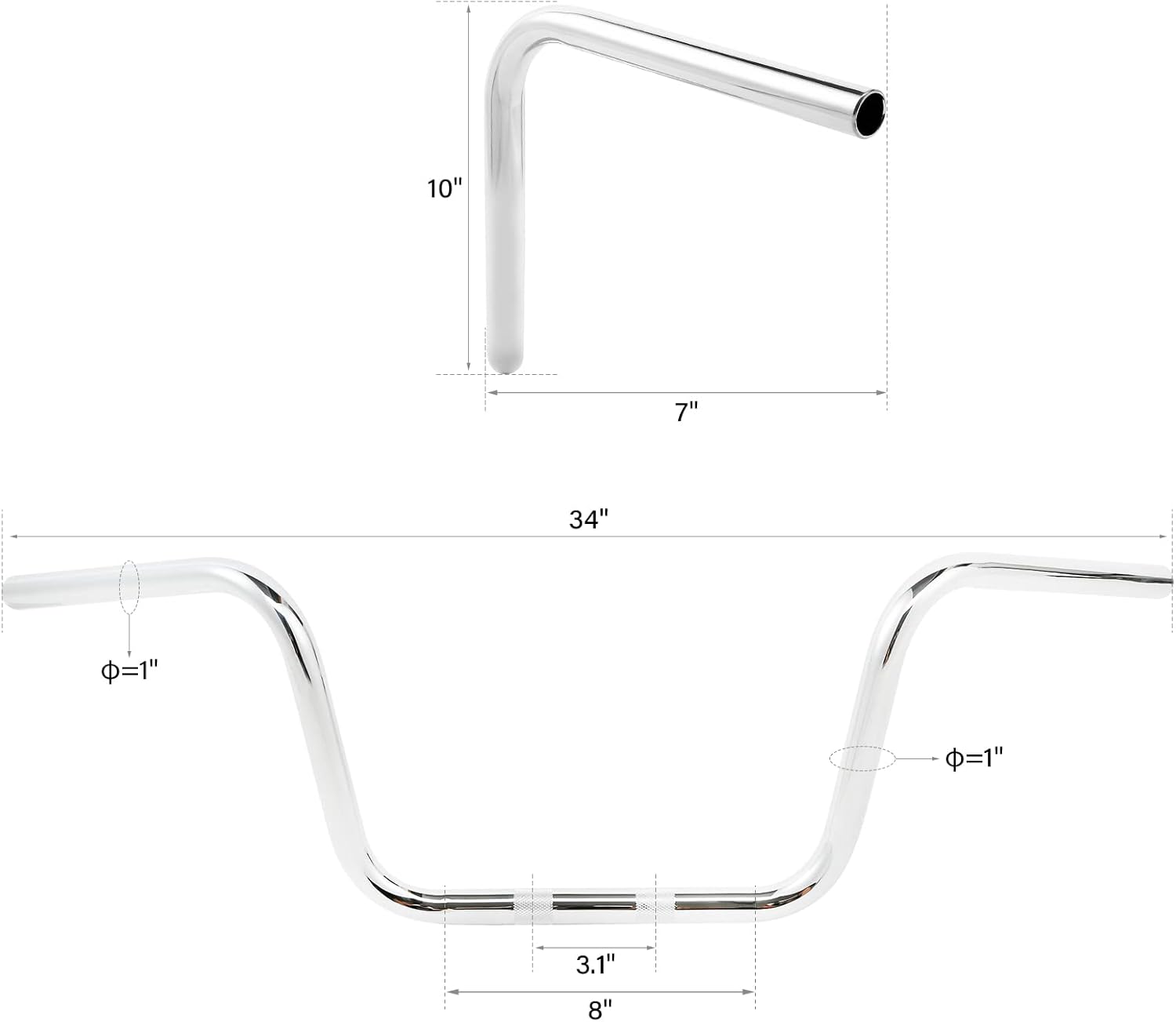 TCMT 10" Rise Ape Hanger 1" Handlebars Fit For Harley-Davidson FLST FXST Sportster XL Custom Application
