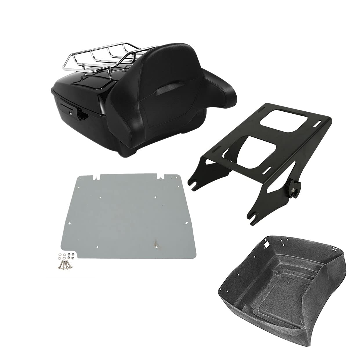TCMT 13.7" King Motorcycle Trunk Backrest Pad Luggage Rack 2 Up Mounting Rack Base Plate Fit For Harley 2014-2025 Touring CVO Road King Road Glide Street Glide Electra Glide Pack