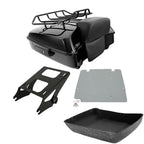 TCMT 10.7" Black Latches Chopped Motorcycle Trunk Backrest Pad Smoke LED Tail Light Fit For Harley 2014-2025 Street Glide Road King Electra Glide Ultra-Classic Pack