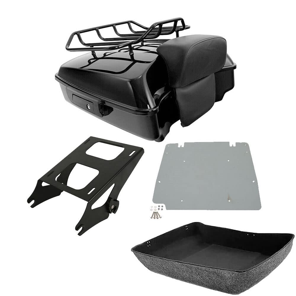 TCMT 10.7" Black Latches Chopped Motorcycle Trunk Backrest Pad Smoke LED Tail Light Fit For Harley 2014-2025 Street Glide Road King Electra Glide Ultra-Classic Pack