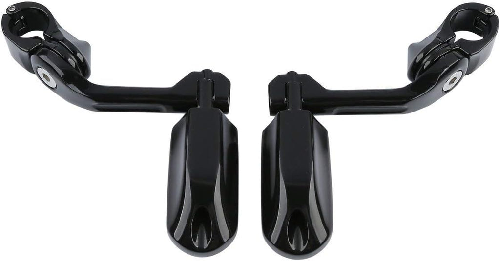 TCMT 1-1/4" 1.25" 32mm Black Long Angled Highway Engine Guard Foot Pegs Kit Fits For Harley Touring Road King Street Glide Road Glide Electra Glide Softail Sportster Dyna with 1.25" Engine Guards