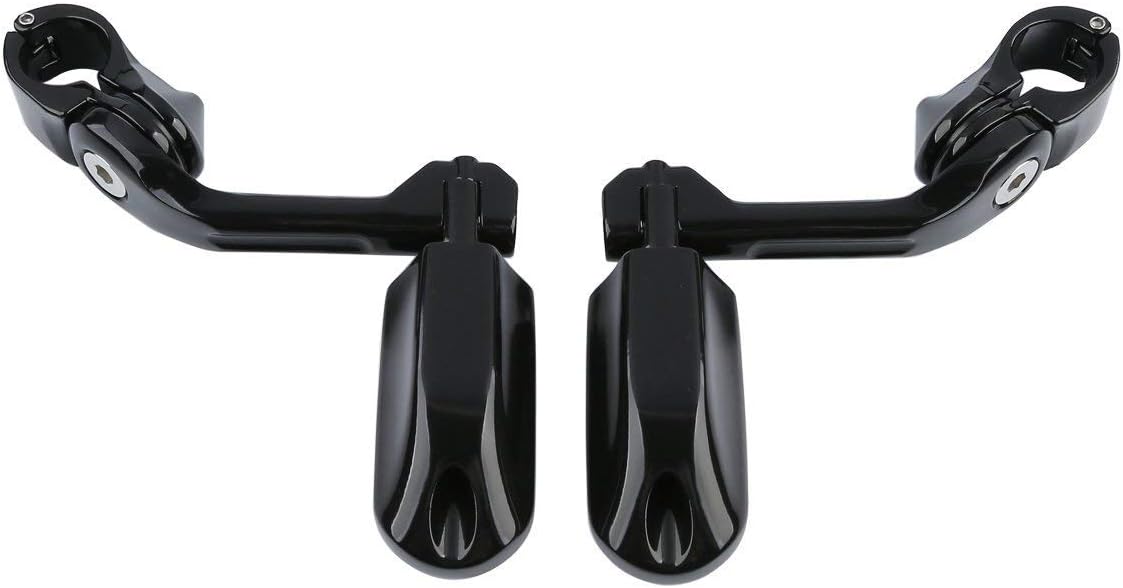 TCMT 1-1/4" 1.25" 32mm Black Long Angled Highway Engine Guard Foot Pegs Kit Fits For Harley Touring Road King Street Glide Road Glide Electra Glide Softail Sportster Dyna with 1.25" Engine Guards