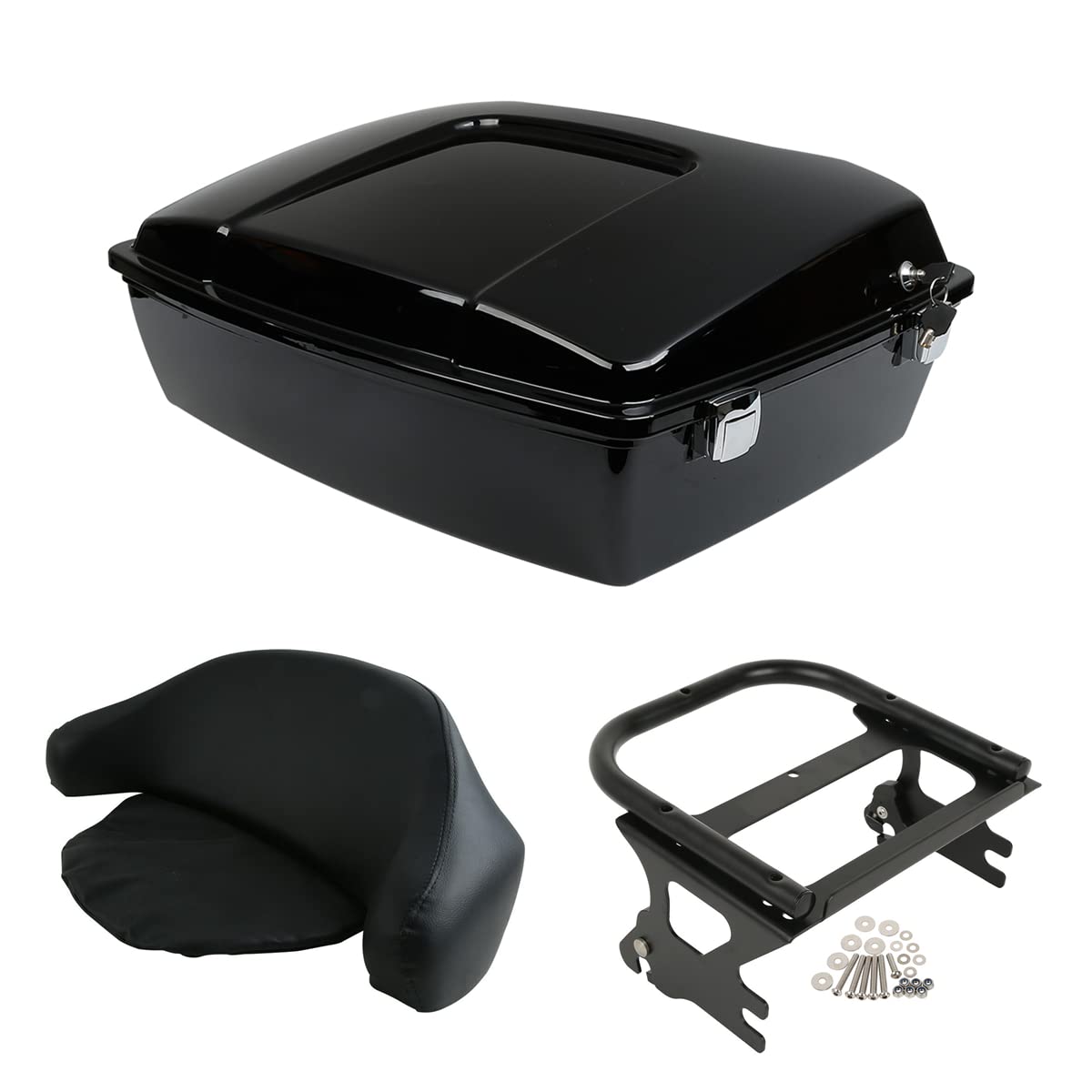 TCMT 10.7" Black Latches Chopped Motorcycle Trunk Box Backrest Pad Mount Rack Fit For Harley Touring 1997-2008 Road King Road Street Electra Glide Pack