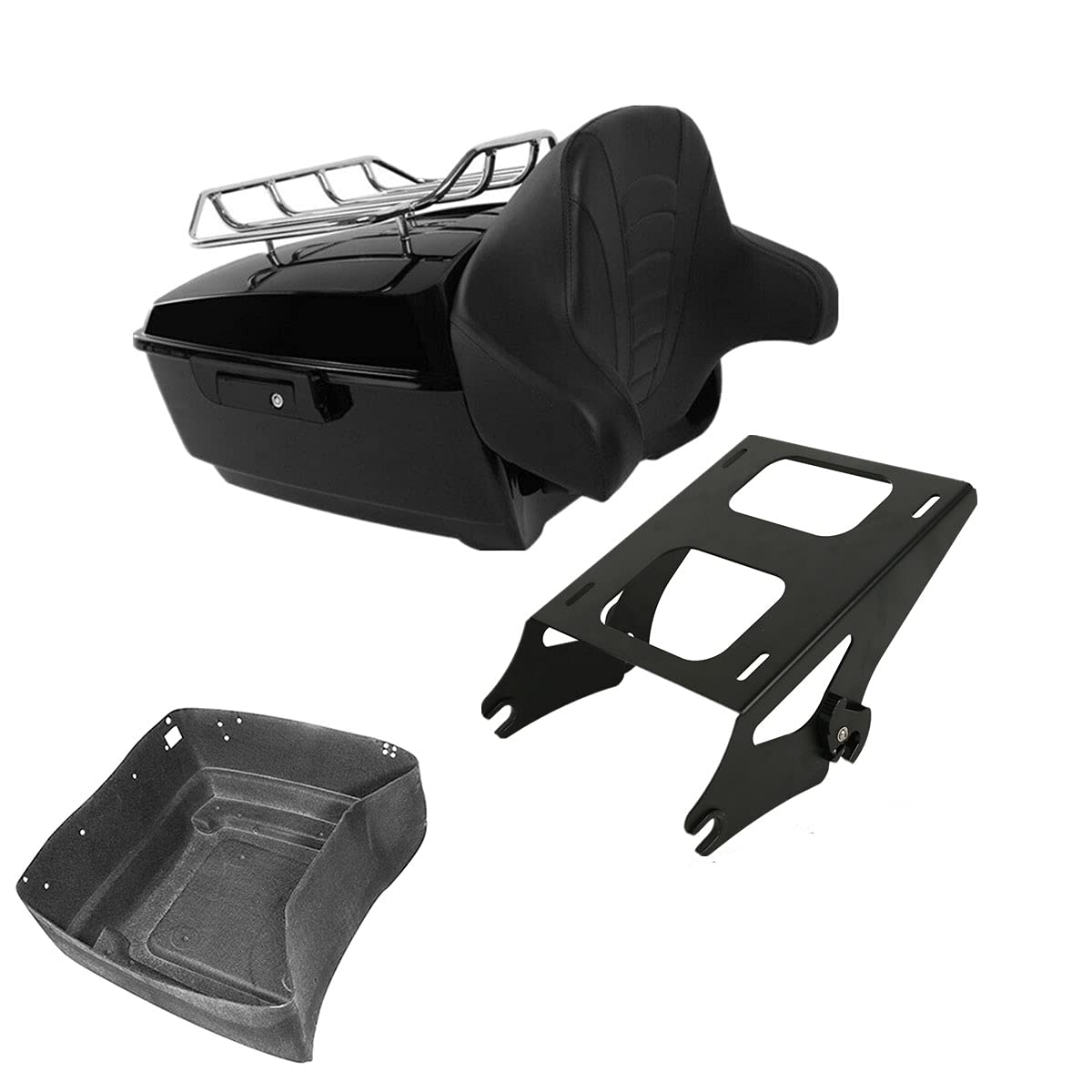 TCMT 13.7" King Motorcycle Trunk Backrest Pad Luggage Rack Two Up Mount Rack Base Plate Docking Fit For Harley 2014-2025 Touring CVO Road King Road Glide Street Glide Electra Glide Pack