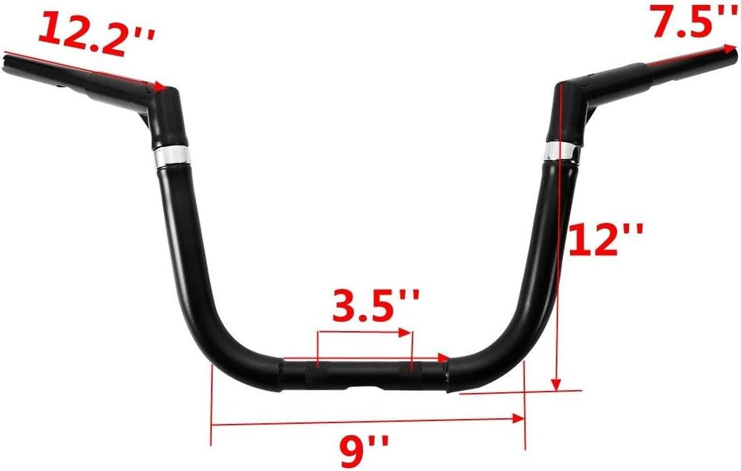 TCMT 12" Rise 1-1/4" Mini-Ape Handlebar Fits For Harley Dyna Street Bob 2006-2017 Switchback 2012-2016 Fat Bob 2008-2017 Wide Glide 1999-2017 Softail Slim Heritage Fat Boy Deluxe Deuce 2000-2017