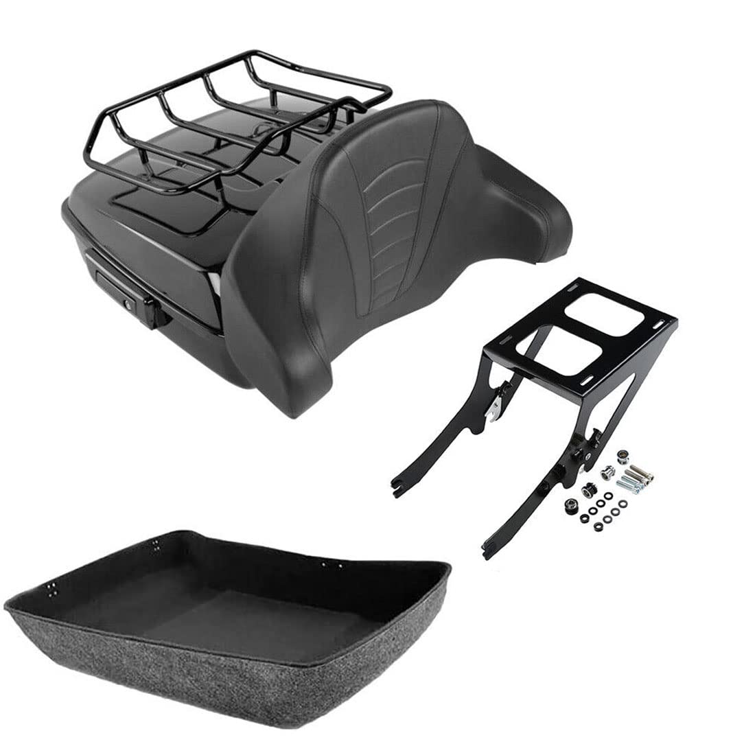 TCMT King Motorcycle Trunk Box Wrap-around Backrest Two-Up Mounting Rack Luggage Rack Base Plate Fit For Harley 2018-2025 Heritage Classic 2018-2020 Deluxe FLDE 2024 Hydra-Glide Revival FLI Pack