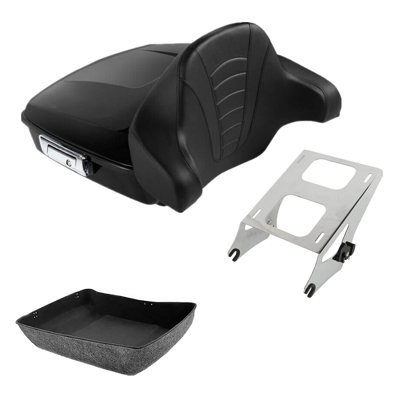 TCMT 10.7" Chopped Motorcycle Trunk Box Backrest LED Tail Light Fit For Harley Touring 2014-2025 Electra Glide Road Glide Road King FLHT FLTRX FLHR Chrome Latch Pack