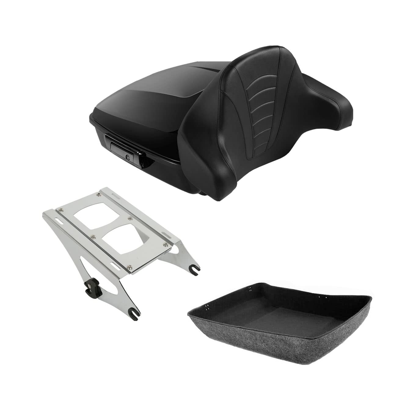 TCMT 10.7" Chopped Motorcycle Trunk Box Backrest LED Tail Light Fit For Harley Touring 2014-2025 Electra Glide Road Glide Road King FLHT FLTRX FLHR Chrome Latch Pack
