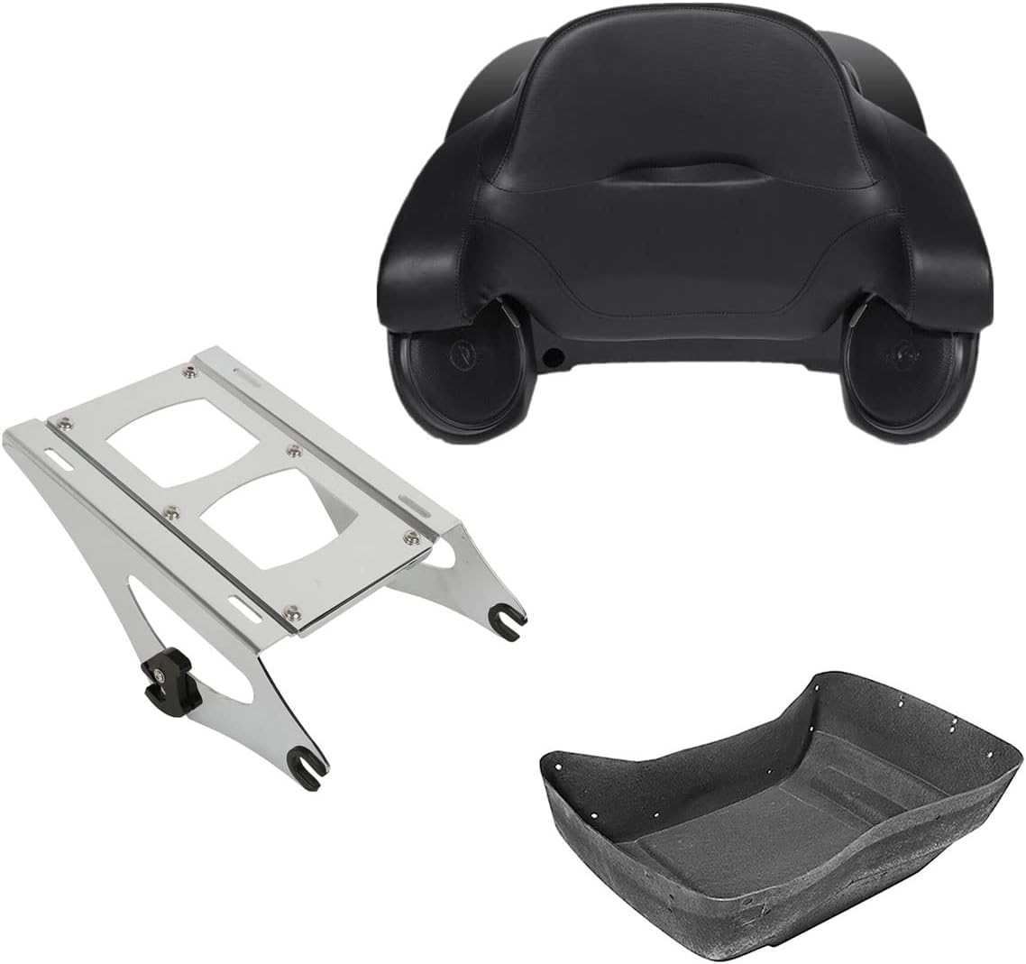 TCMT 13.7" King Motorcycle Trunk Box Wrap-Around Backrest Rear Speakers 2 Up Mounting Rack Fit For Harley 2014-2025 Touring CVO Road King Road Glide Street Glide Electra Glide Pack