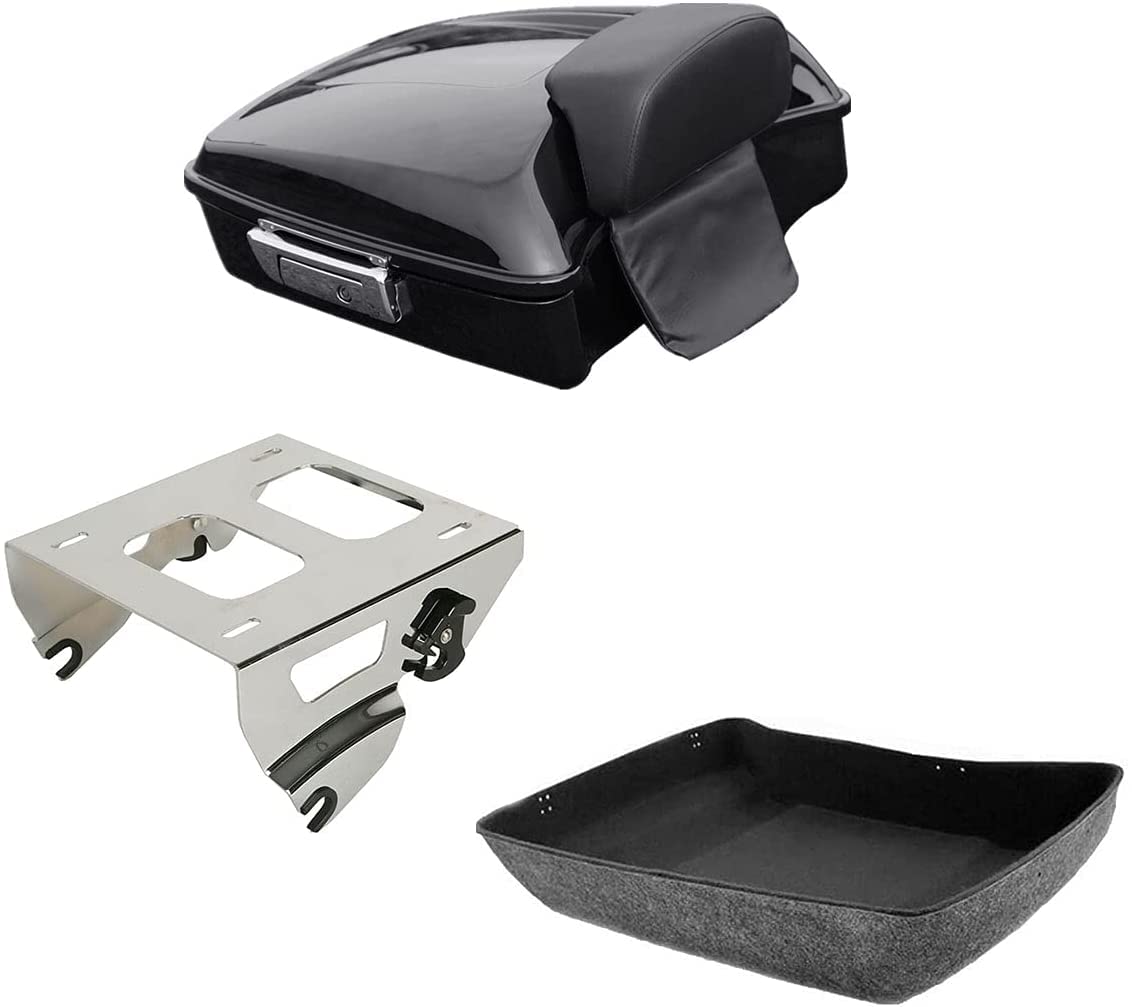 TCMT 10.7" Vivid Black Chopped Motorcycle Trunk Backrest Pad Tail Light with Brake Turn Signal Fit For Harley Touring 2014-2025 Electra Glide Road Glide Road King FLHT FLTRX FLHR Pack