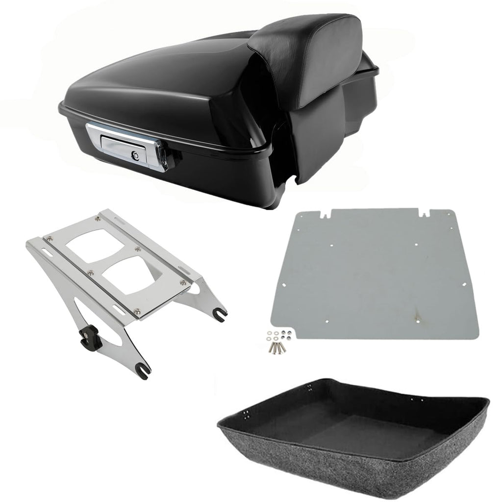 TCMT 10.7" Vivid Black Chopped Motorcycle Trunk Backrest Pad Tail Light with Brake Turn Signal Fit For Harley Touring 2014-2025 Electra Glide Road Glide Road King FLHT FLTRX FLHR Pack