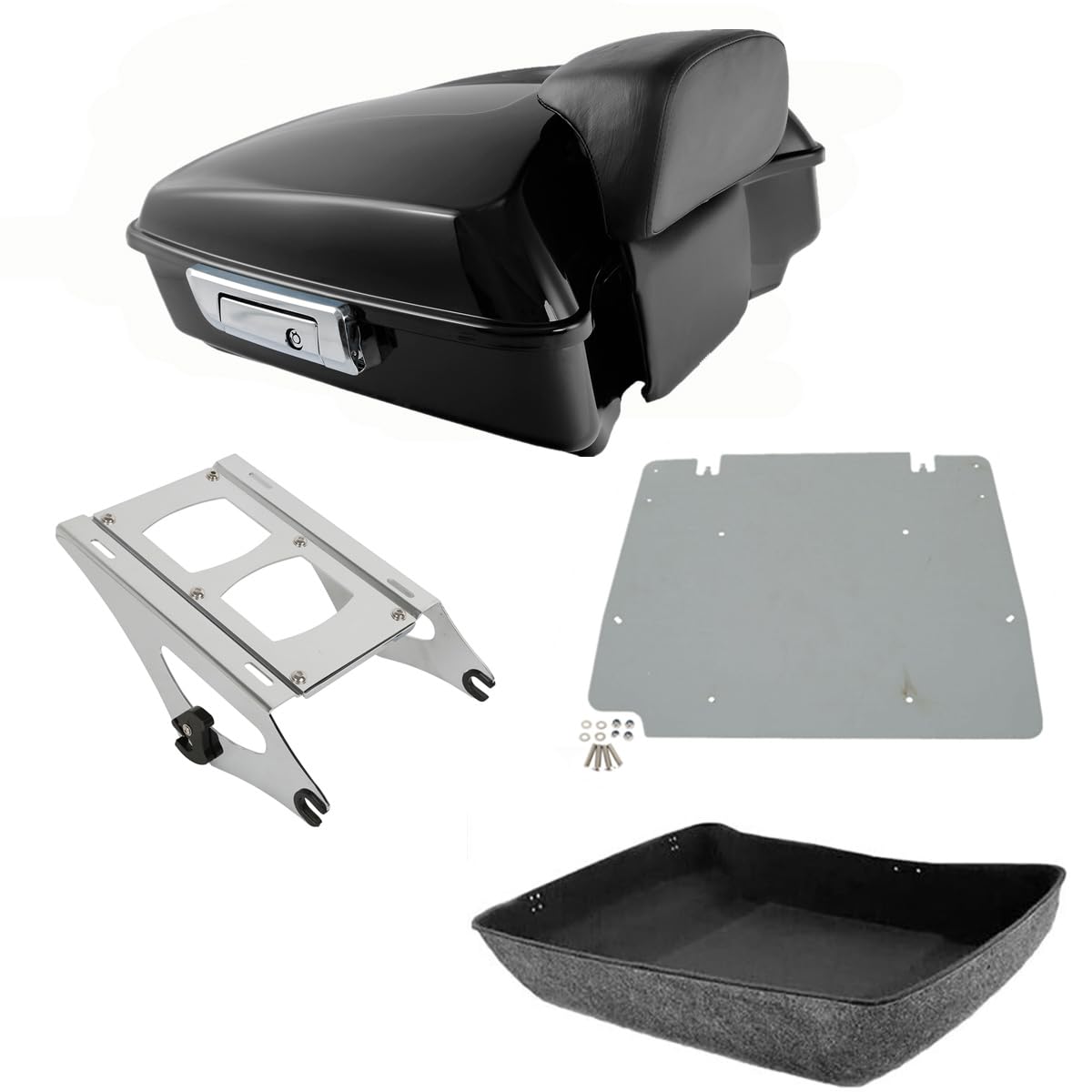TCMT 10.7" Vivid Black Chopped Motorcycle Trunk Backrest Pad Tail Light with Brake Turn Signal Fit For Harley Touring 2014-2025 Electra Glide Road Glide Road King FLHT FLTRX FLHR Pack