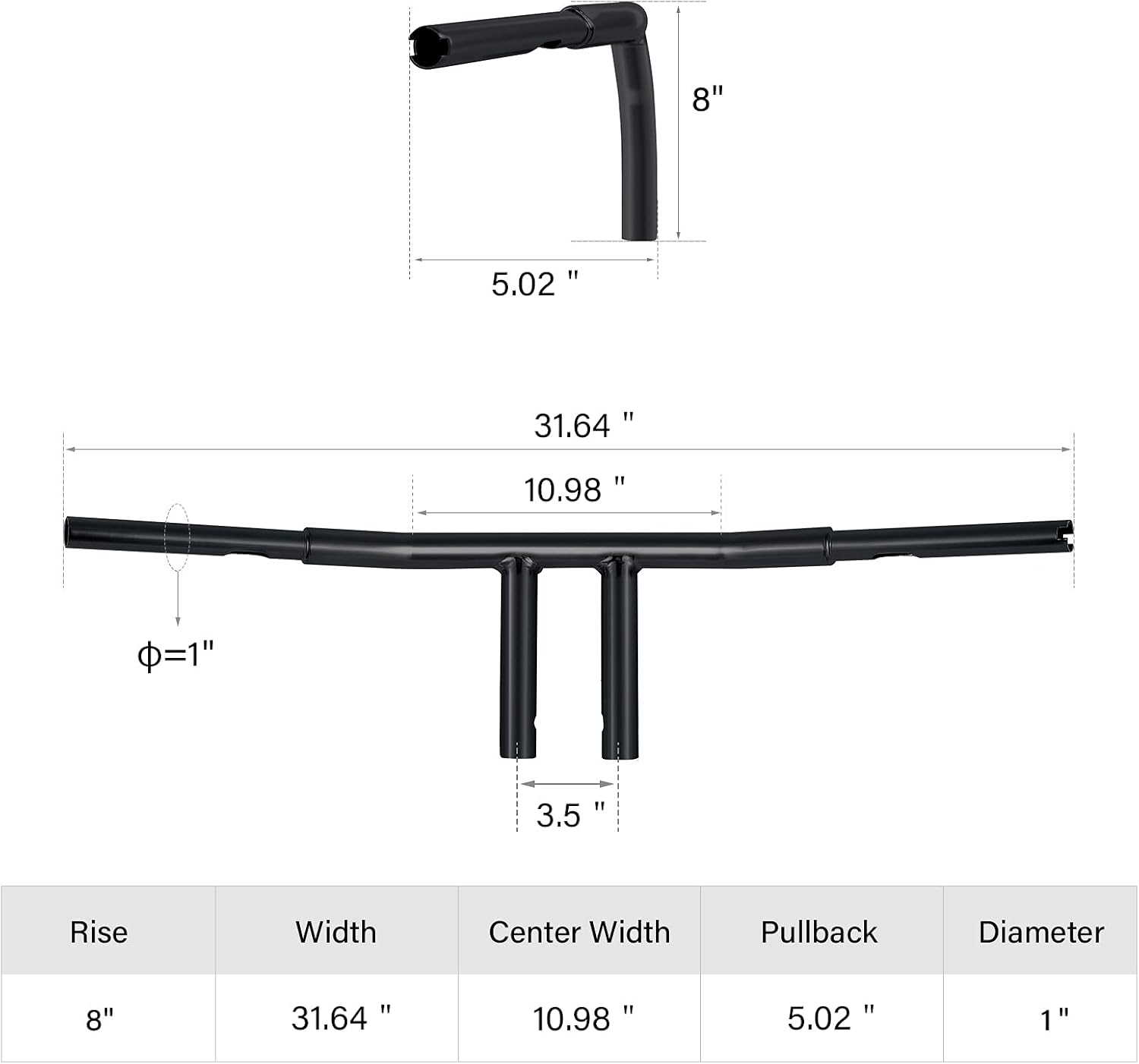 TCMT 1.25'' 8" Rise Straight T-Bar Handlebar Drag Bars Fit For Harley Softail Slim Heritage Fat Boy Deluxe Deuce Sportster XL 883 1200 Dyna Super Glide Wide Glide Low Rider Fat Bob Custom Application