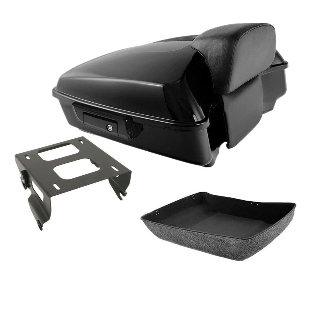 TCMT 10.7" Black Latches Chopped Motorcycle Trunk Backrest Pad Smoke LED Tail Light Fit For Harley 2014-2025 Street Glide Road King Electra Glide Ultra-Classic Pack