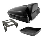 TCMT 10.7" Black Latches Chopped Motorcycle Trunk Backrest Pad Smoke LED Tail Light Fit For Harley 2014-2025 Street Glide Road King Electra Glide Ultra-Classic Pack