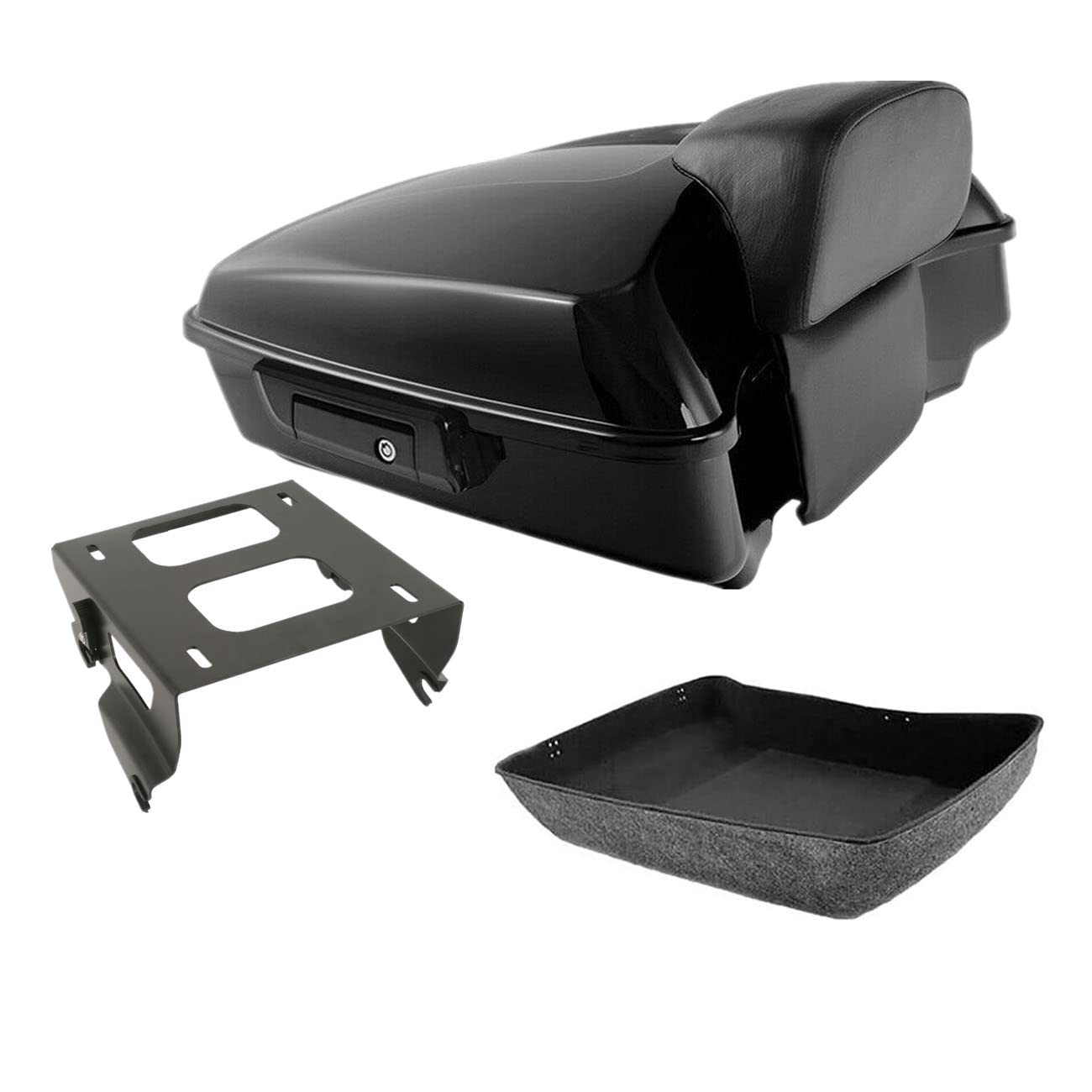 TCMT 10.7" Black Latches Chopped Motorcycle Trunk Backrest Pad Smoke LED Tail Light Fit For Harley 2014-2025 Street Glide Road King Electra Glide Ultra-Classic Pack