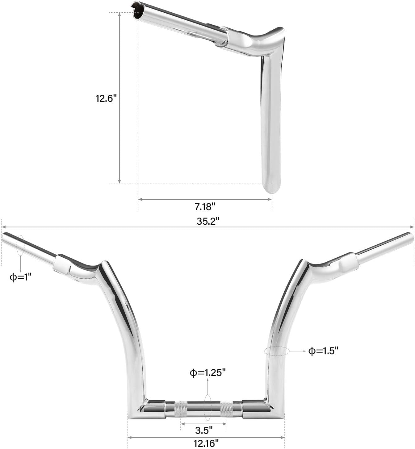 TCMT 12" Rise 1.25" Ape Hanger Handlebar Fit For Harley Sportster Softail Road King