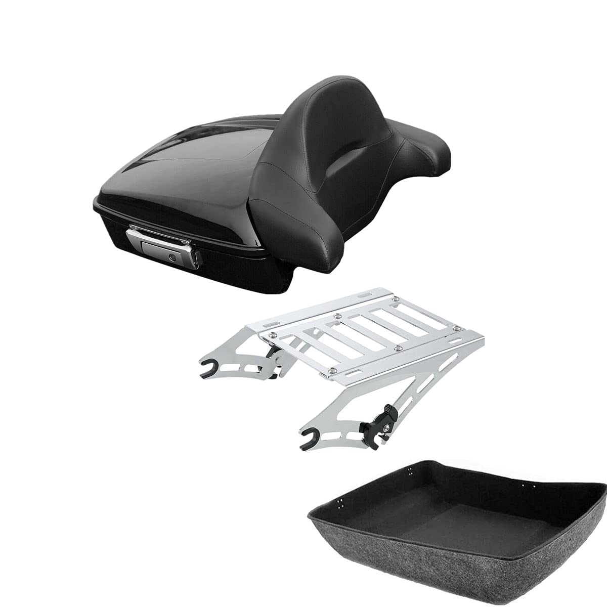 TCMT 10.7" Chopped Motorcycle Trunk Box Backrest LED Tail Light Fit For Harley Touring 2014-2025 Electra Glide Road Glide Road King FLHT FLTRX FLHR Chrome Latch Pack