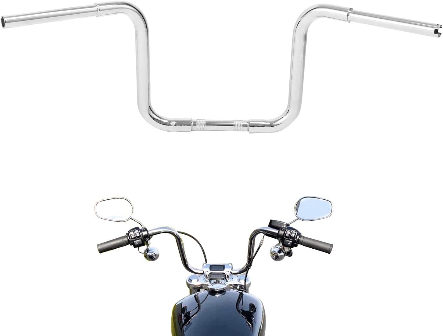 TCMT 12" Rise 1 1/4" Fat Ape Hangers Handlebar Fit For Harley Sportster XL 883 1200 Softail Slim Heritage Fat Boy Deluxe Deuce Dyna Super Glide Wide Glide Low Rider Fat Bob Custom Application