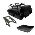 TCMT 10.7" Black Latches Chopped Motorcycle Trunk Backrest Pad Smoke LED Tail Light Fit For Harley 2014-2025 Street Glide Road King Electra Glide Ultra-Classic Pack