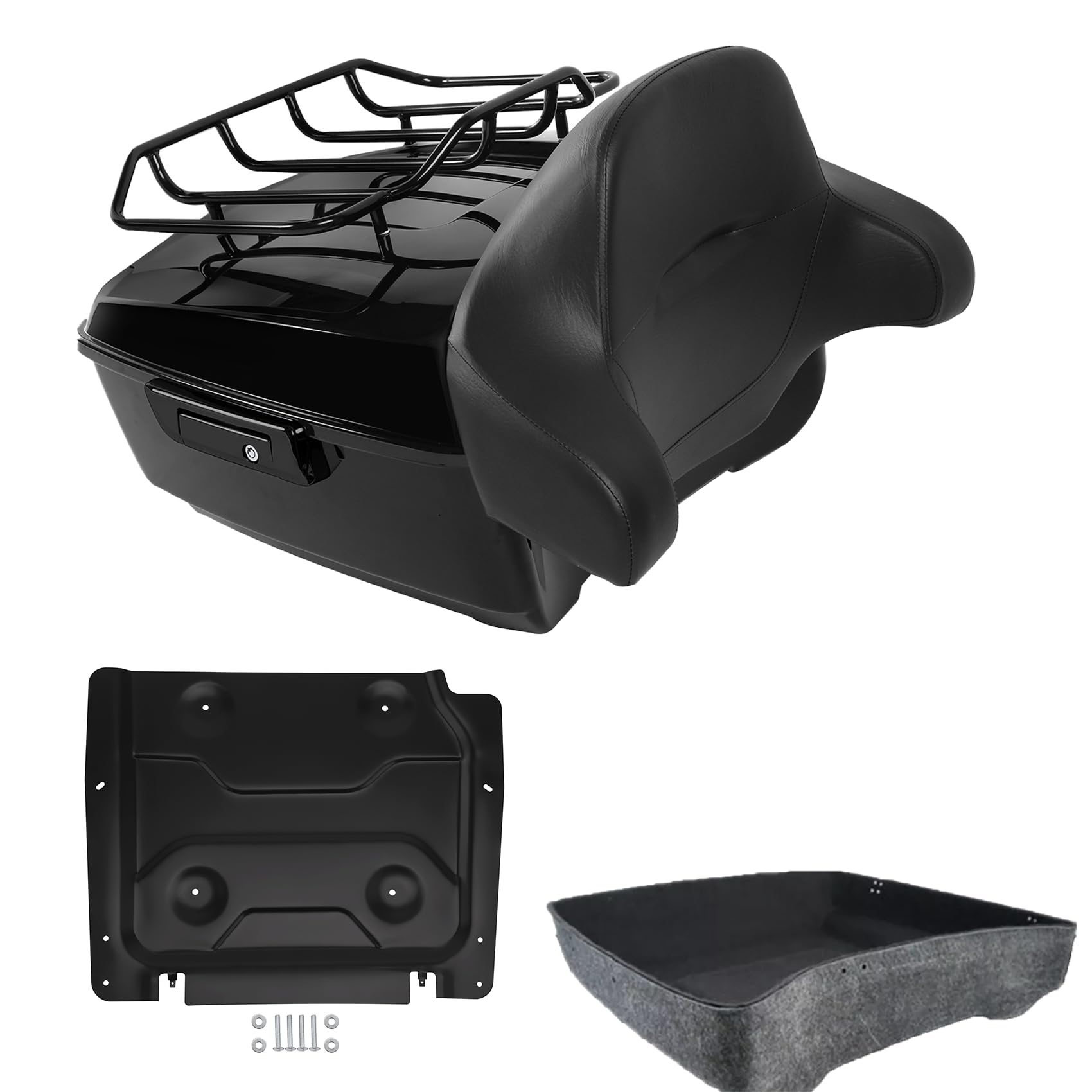TCMT 13.7" King Motorcycle Trunk Backrest Pad Luggage Rack 2 Up Mounting Rack Base Plate Fit For Harley 2014-2025 Touring CVO Road King Road Glide Street Glide Electra Glide Pack