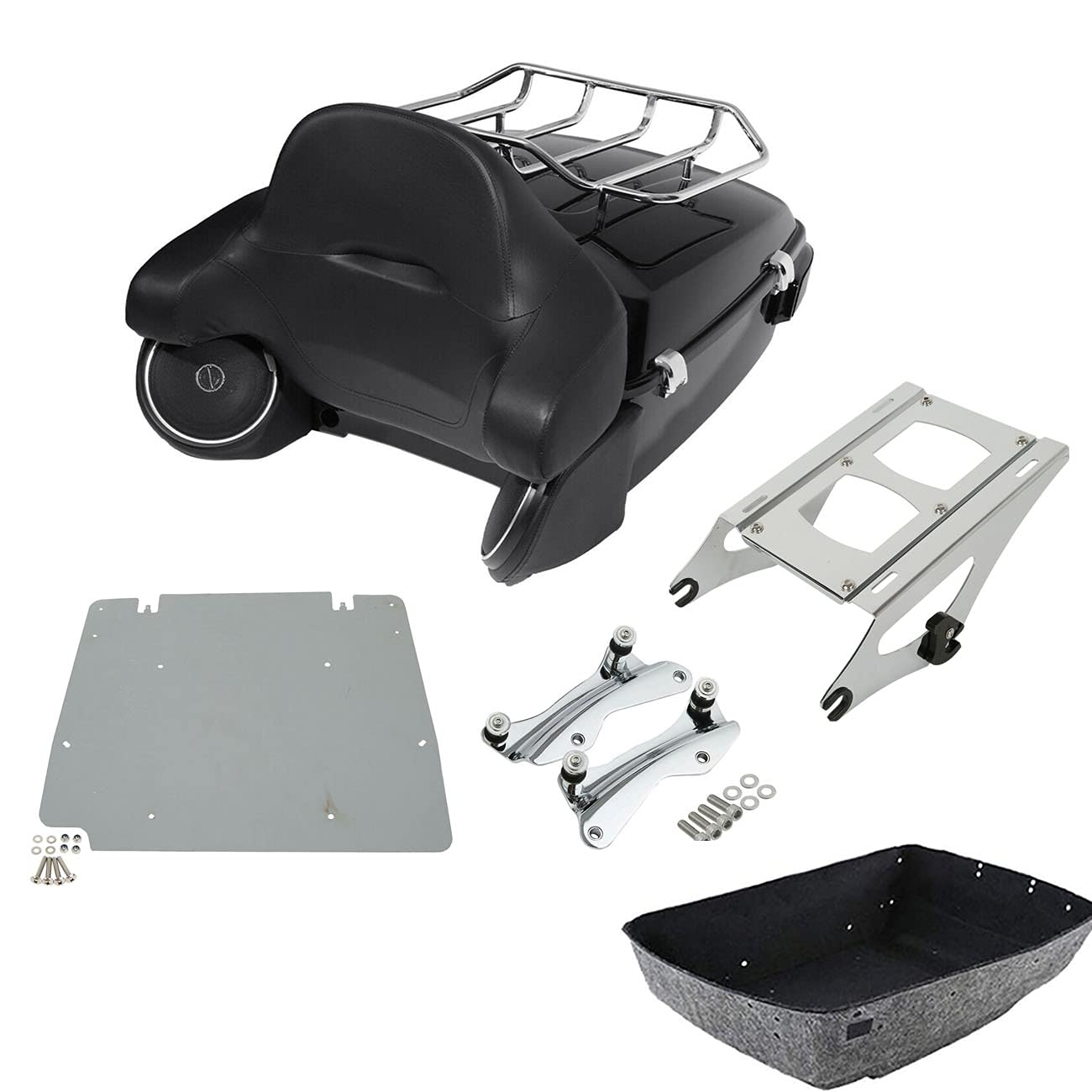 TCMT 13.7" King 2014-2025 Motorcycle Trunk Backrest Pad Luggage Rack Speakers Taillight Fit For Harley Trunk Touring CVO Road King Road Glide Street Glide Electra Glide Pack