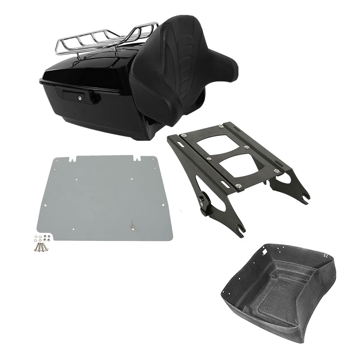 TCMT 13.7" King Motorcycle Trunk Backrest Pad Luggage Rack 2 Up Mounting Rack Base Plate Fit For Harley 2014-2025 Touring CVO Road King Road Glide Street Glide Electra Glide Pack