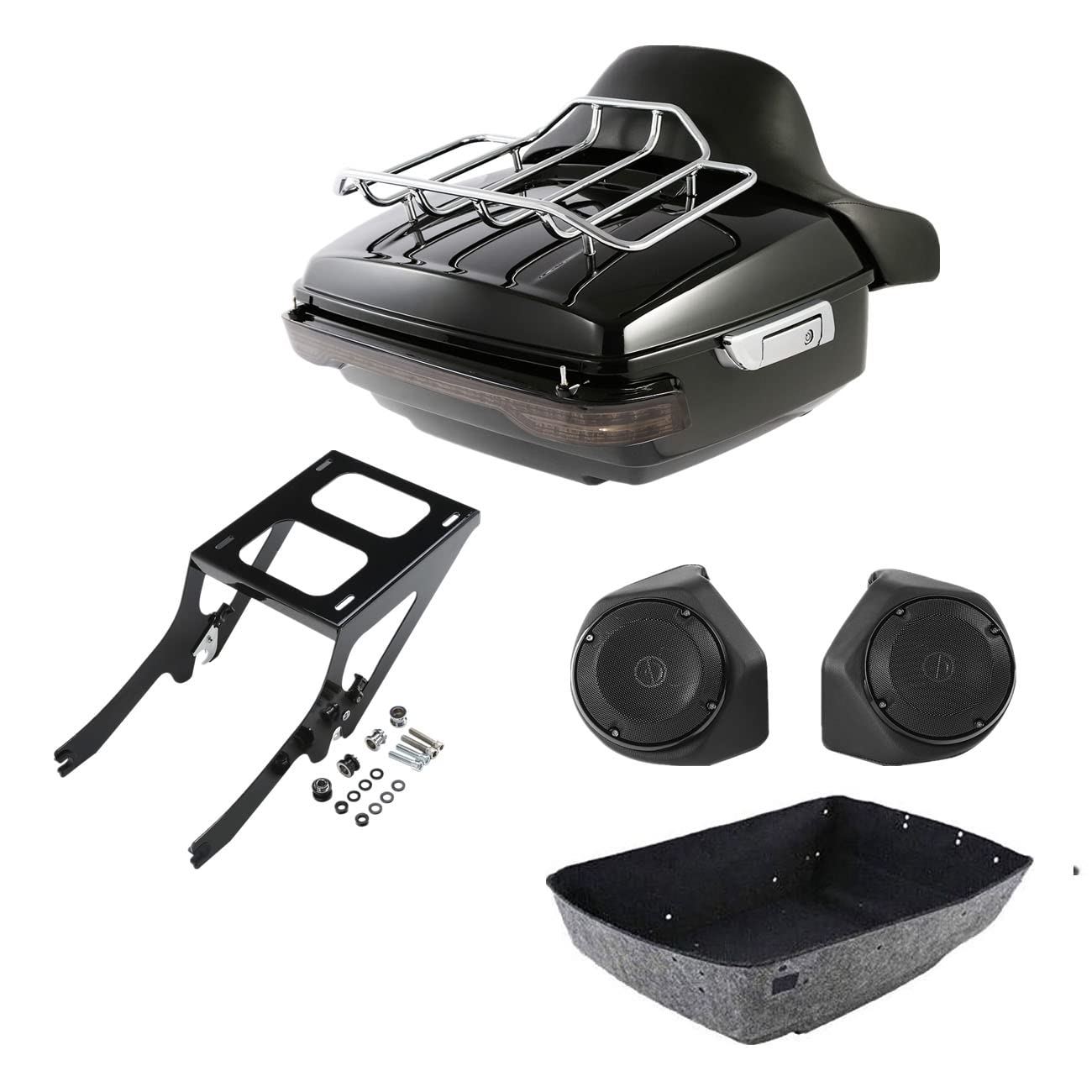 TCMT King Motorcycle Trunk Box Wrap-around Backrest Two-Up Mounting Rack Luggage Rack Fit For Harley 2018-2025 Heritage Classic 2018-2020 Deluxe FLDE 2024 Hydra-Glide Revival FLI Pack