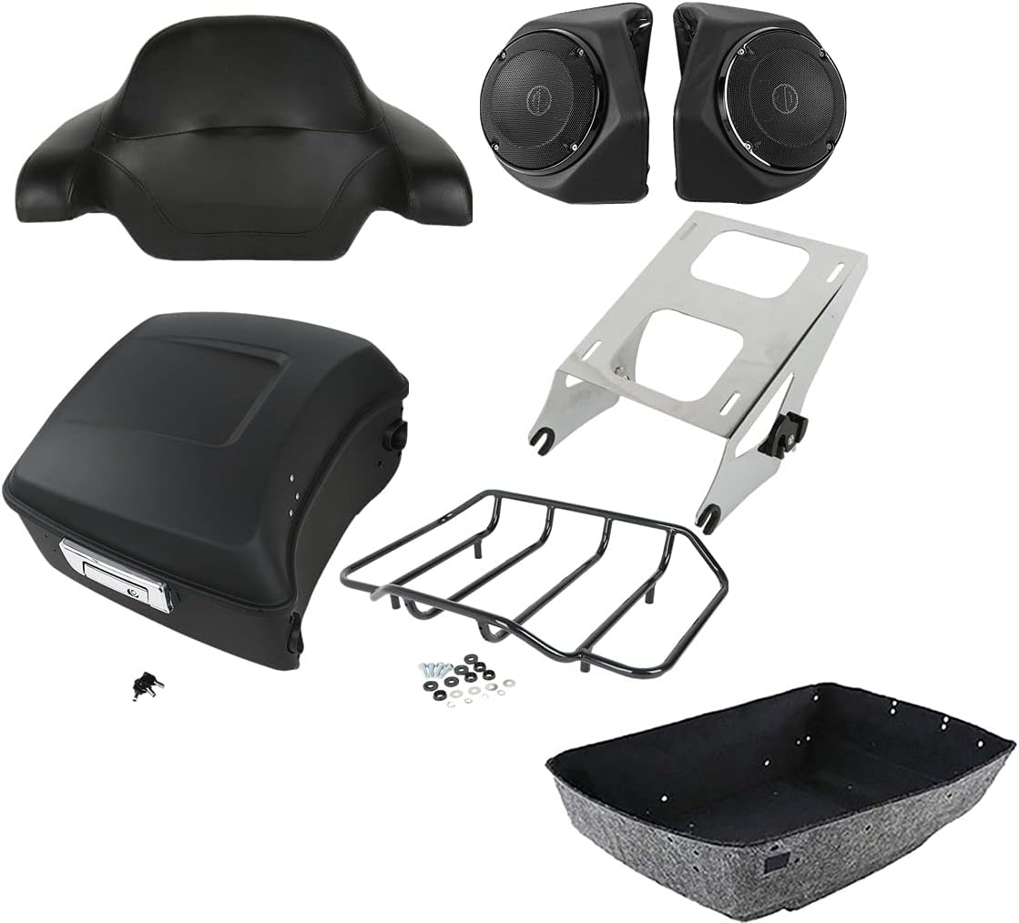 TCMT 13.7" King Motorcycle Trunk Box Backrest Pad Luggage Rack Mount Rack Speakers Fit For Harley 2014-2025 Touring CVO Road King Road Glide Street Glide Electra Glide Ultra Limited Pack Trunk