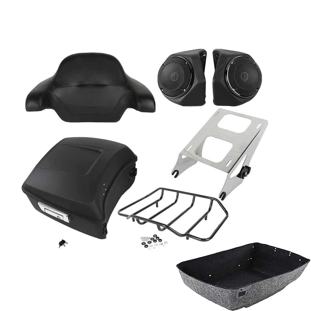 TCMT 13.7" King 2014-2025 Motorcycle Trunk Backrest Pad Top Luggage Rack Speakers Fit For Harley Touring CVO Road King Street Electra Glide Ultra Limited Pack