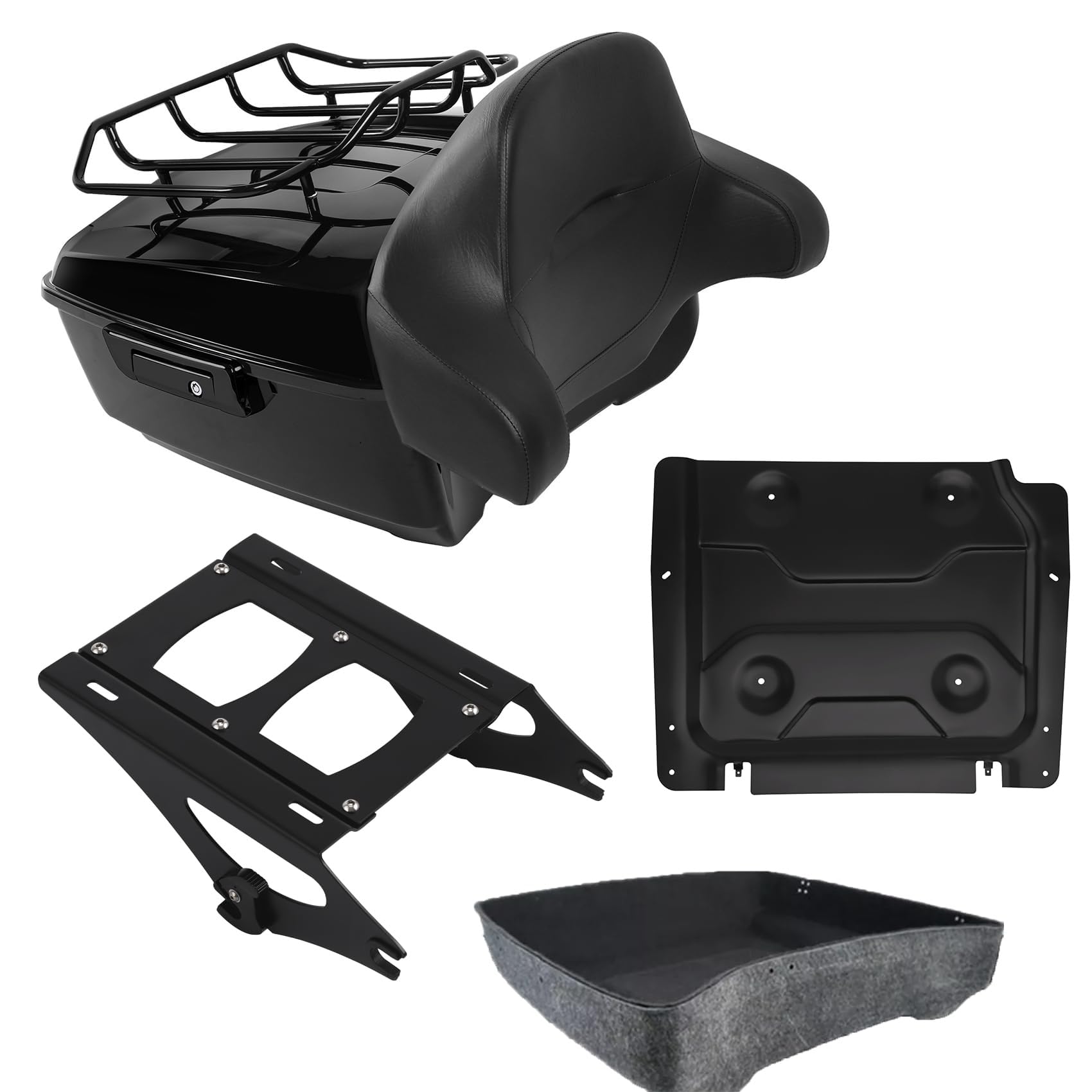 TCMT 13.7" King Motorcycle Trunk Backrest Pad Luggage Rack Two Up Mount Rack Base Plate Docking Fit For Harley 2014-2025 Touring CVO Road King Road Glide Street Glide Electra Glide Pack