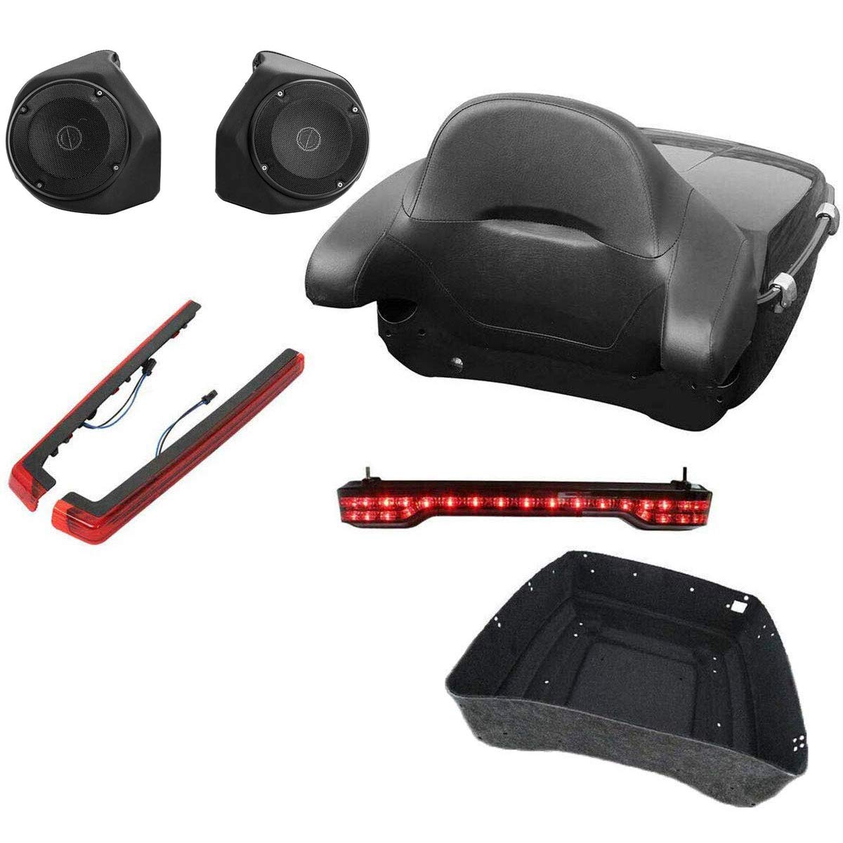TCMT 13.7" King Motorcycle Trunk Box Wrap-Around Backrest 2 Up Mounting Rack Fit For Harley 2014-2025 Touring CVO Road King Road Glide Street Glide Electra Glide Pack