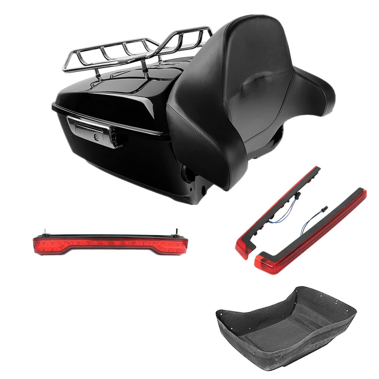 TCMT 13.7" King Motorcycle Trunk Box Wrap-Around Backrest 2 Up Mounting Rack Fit For Harley 2014-2025 Touring CVO Road King Road Glide Street Glide Electra Glide Pack