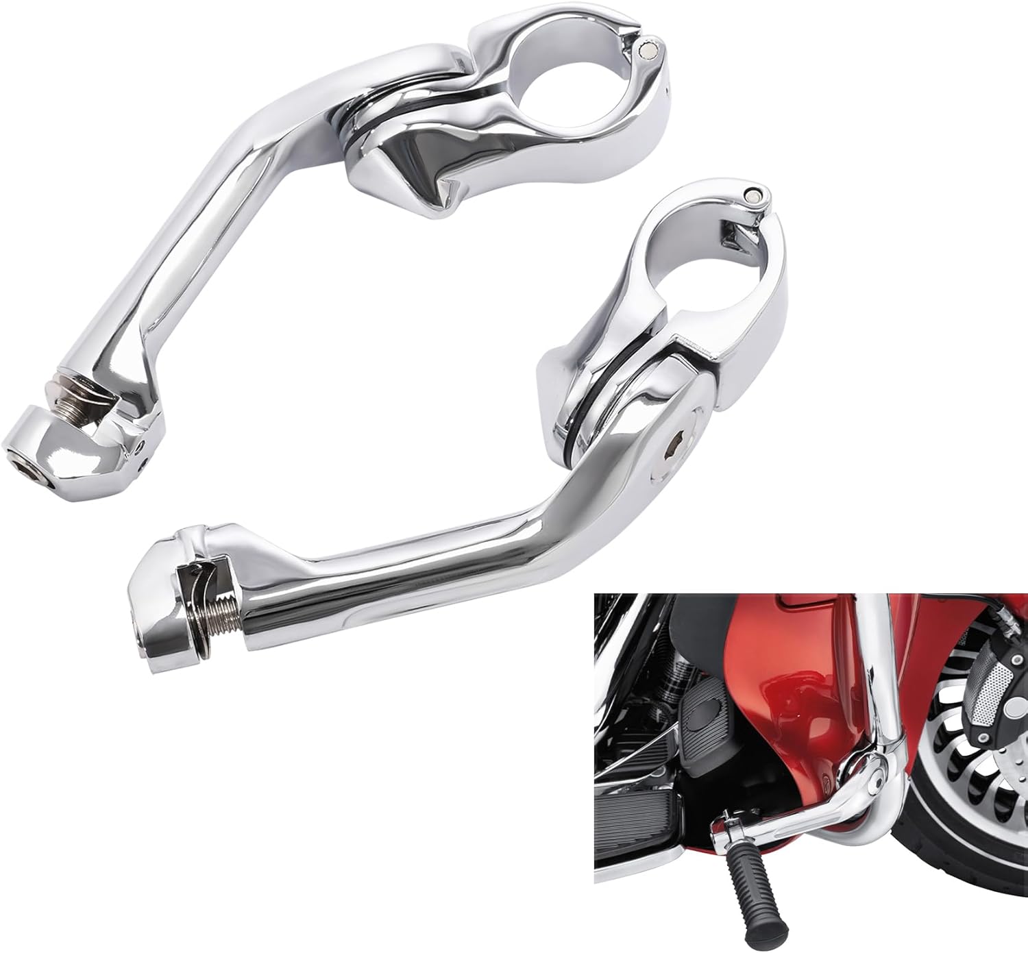 TCMT 32mm 1.25" Chrome Long Angled Highway Engine Guard Foot Peg Fits For Harley Touring Road King Street Glide Road Glide Electra Glide Softail Sportster XL 883 1200 Dyna with 1.25" Engine Guards