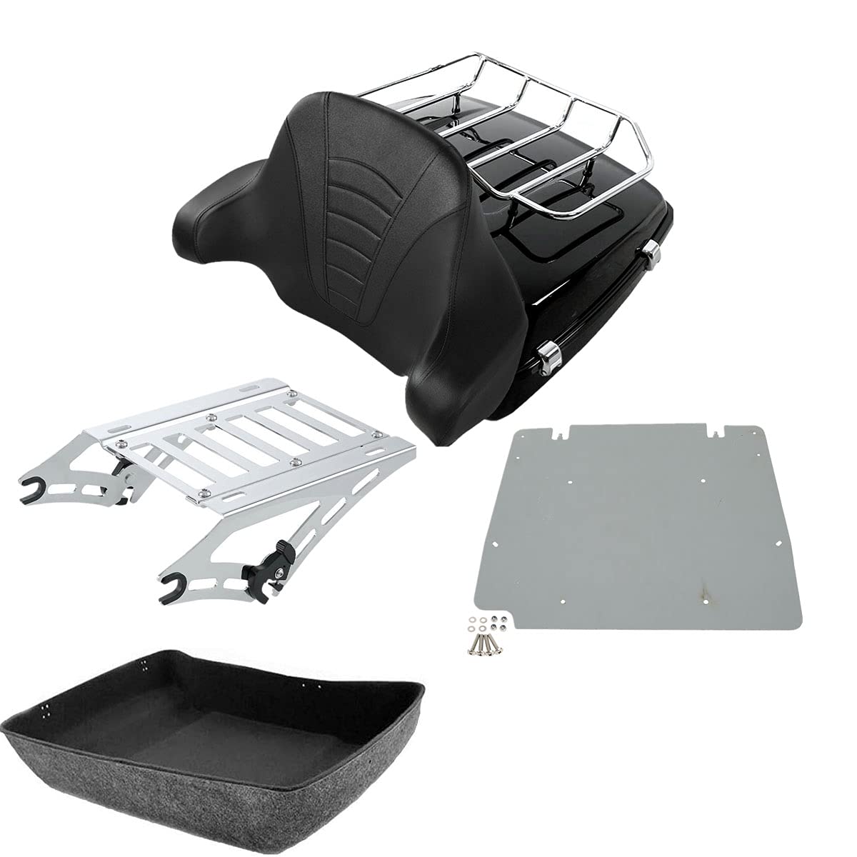 TCMT 10.7" Chopped Motorcycle Trunk Box Wrap-Around Backrest Top Luggage Rack Fit For Harley 2014-2025 Touring CVO Road King Road Glide Street Glide Electra Glide Pack