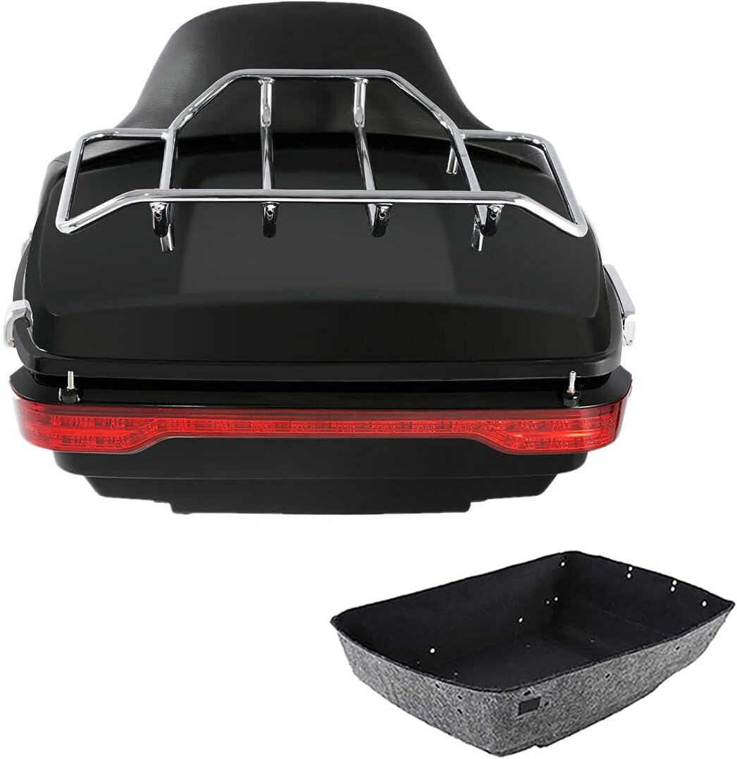 TCMT 13.7" King Motorcycle Trunk Box Backrest Pad Brake Tail Light Luggage Rack Fit For Harley 2014-2025 Touring CVO Road King Road Glide Street Glide Electra Glide Ultra Limited Pack Trunk