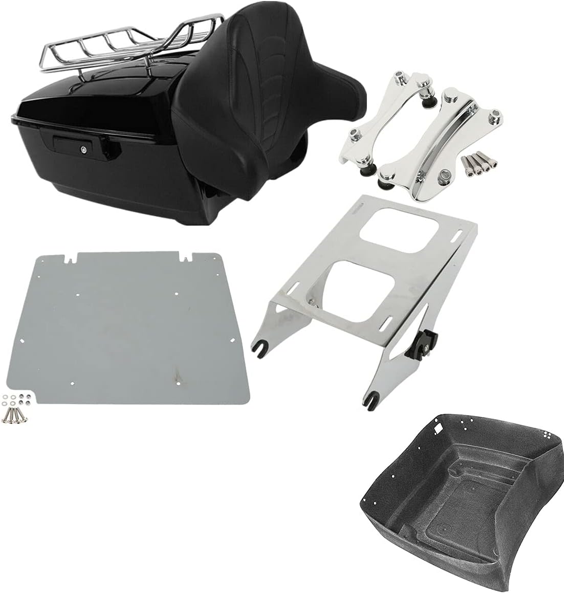 TCMT 13.7" King Motorcycle Trunk Backrest Pad Luggage Rack 2 Up Mounting Rack Base Plate Docking Fit For Harley 2014-2025 Touring CVO Road King Road Glide Street Glide Electra Glide Pack