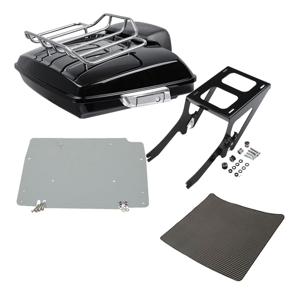TCMT King Motorcycle Trunk Box Wrap-around Backrest Two-Up Mounting Rack Luggage Rack Base Plate Fit For Harley 2018-2025 Heritage Classic 2018-2020 Deluxe FLDE 2024 Hydra-Glide Revival FLI Pack