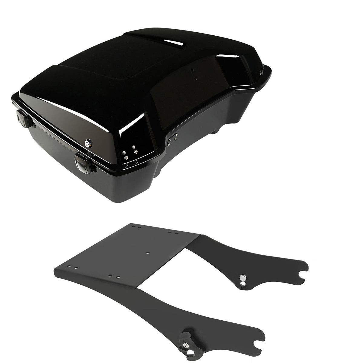 TCMT 10.7" Black Latches Chopped Motorcycle Trunk Box Backrest Pad Mount Rack Fit For Harley Touring 1997-2008 Road King Road Street Electra Glide Pack