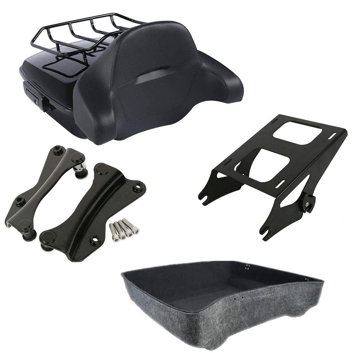 TCMT 10.7" Black Latch Chopped Motorcycle Trunk Box Pad Luggage Rack LED Tail Light Fit For Harley 2014-2025 Touring Street Glide Road King Electra Glide Ultra-Classic FLHX FLHR FLHT Pack
