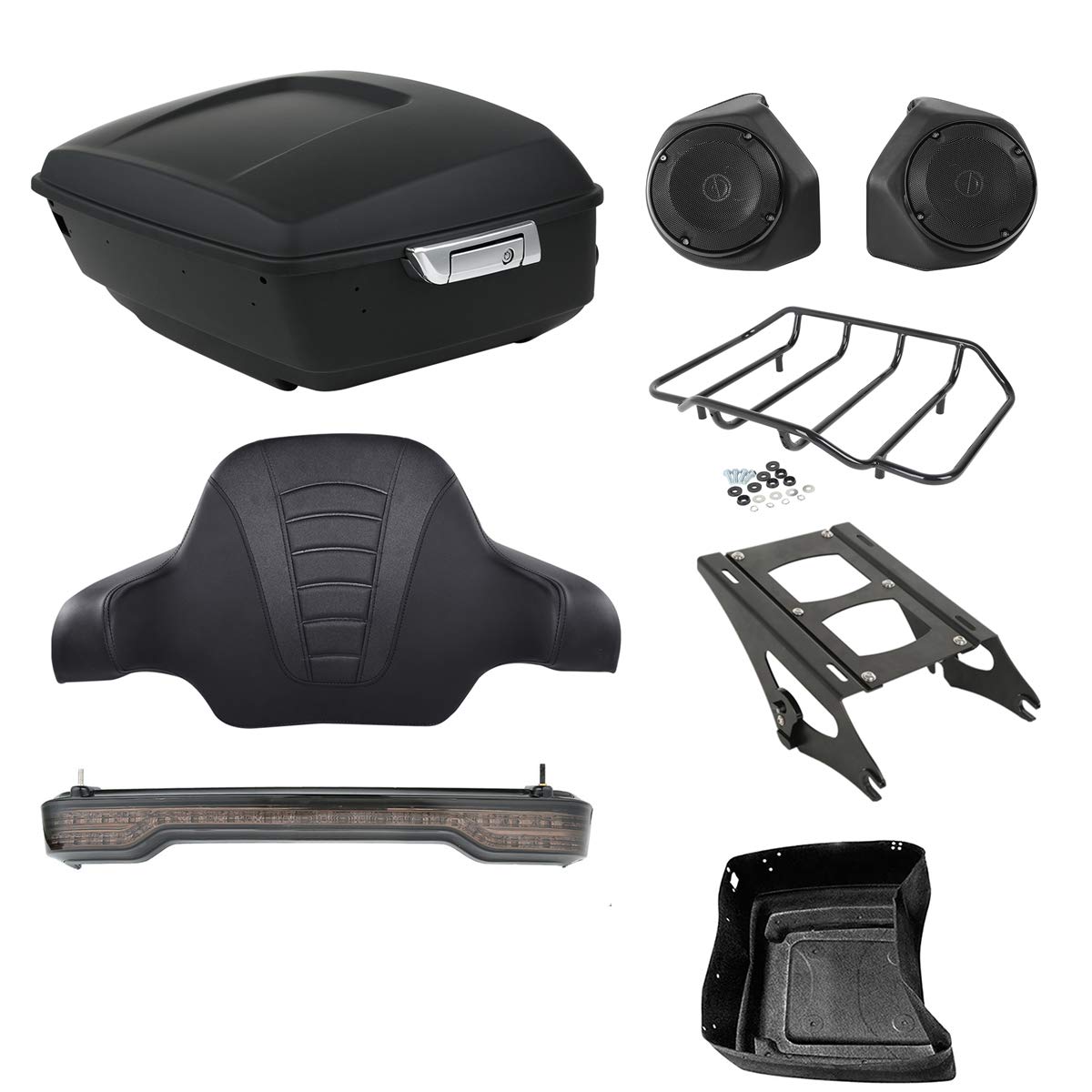 TCMT 13.7" King Motorcycle Trunk Box W/Latches Brake TailLight Base Plate Fit For Harley 2014-2025 Touring CVO Road King Road Glide Street Glide Electra Glide Pack