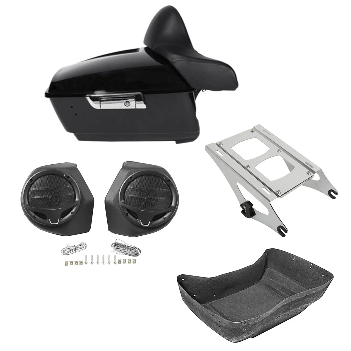 TCMT 13.7" King Motorcycle Trunk Box Wrap-Around Backrest Speakers Taillight Fit For Harley 2014-2025 Touring CVO Road King Road Glide Street Glide Electra Glide Pack Trunk