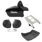 TCMT 13.7" King Motorcycle Trunk Box Wrap-Around Backrest 2 Up Mount Rack Rear Speakers Fit For Harley 2014-2025 Touring CVO Road King Road Glide Street Glide Electra Glide Pack Trunk