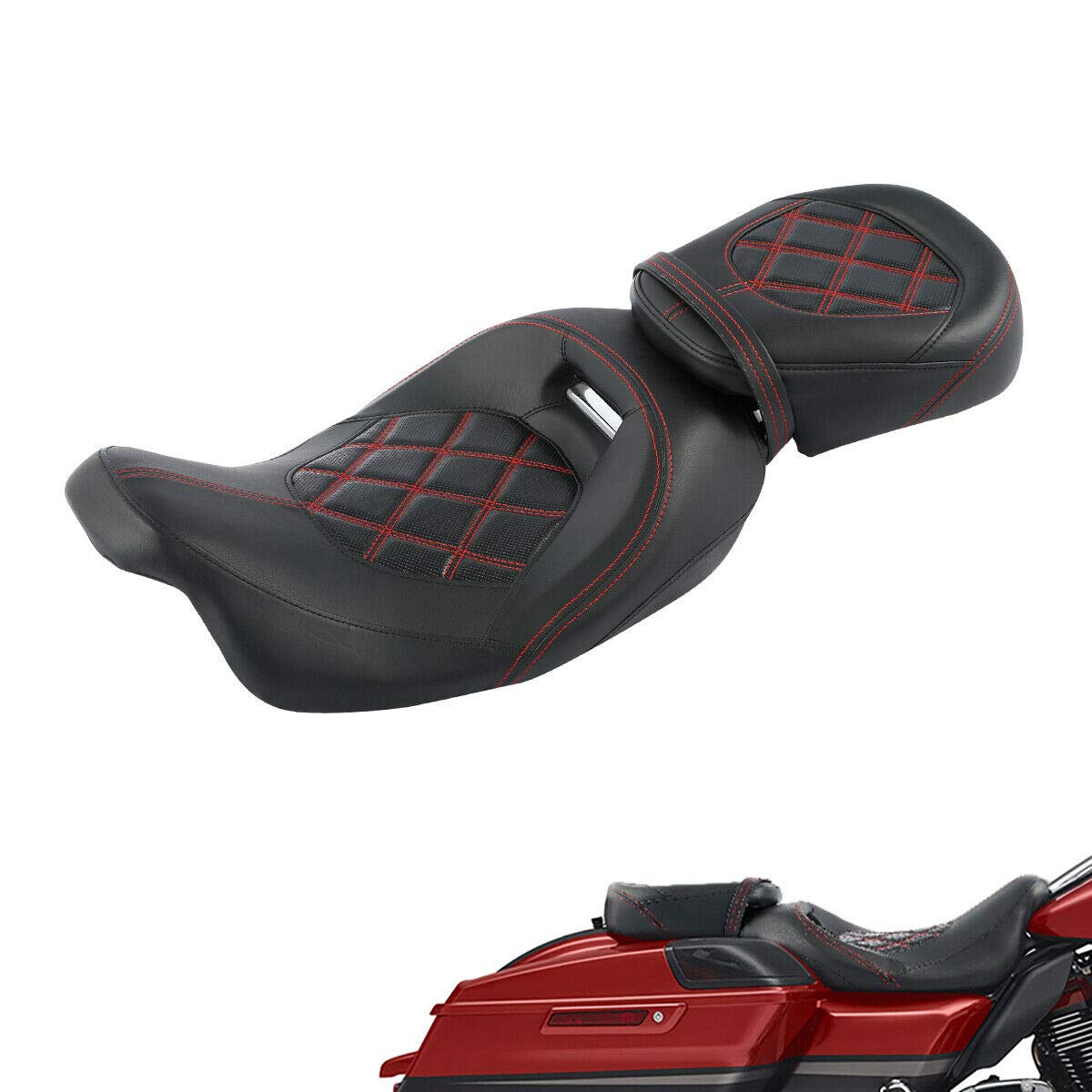 2-Up Rider and Passenger Seat Low Profile Seat Fit For Harley 2009-2023 Touring Street Glide Road King Road Glide