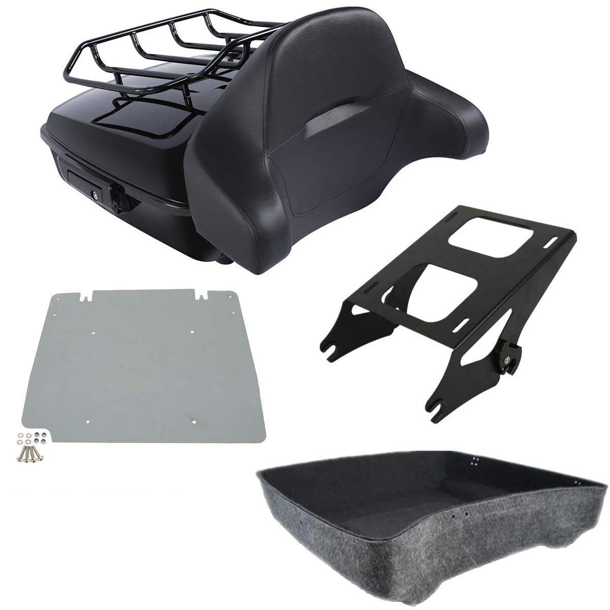 TCMT 10.7" Black Latch Chopped Motorcycle Trunk Box Pad Luggage Rack LED Tail Light Fit For Harley 2014-2025 Touring Street Glide Road King Electra Glide Ultra-Classic FLHX FLHR FLHT Pack