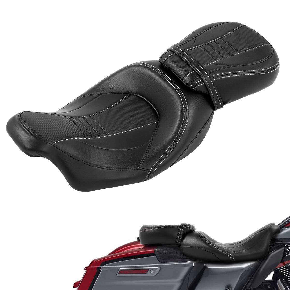 2-Up Rider and Passenger Seat Low Profile Seat Fit For Harley 2009-2023 Touring Street Glide Road King Road Glide