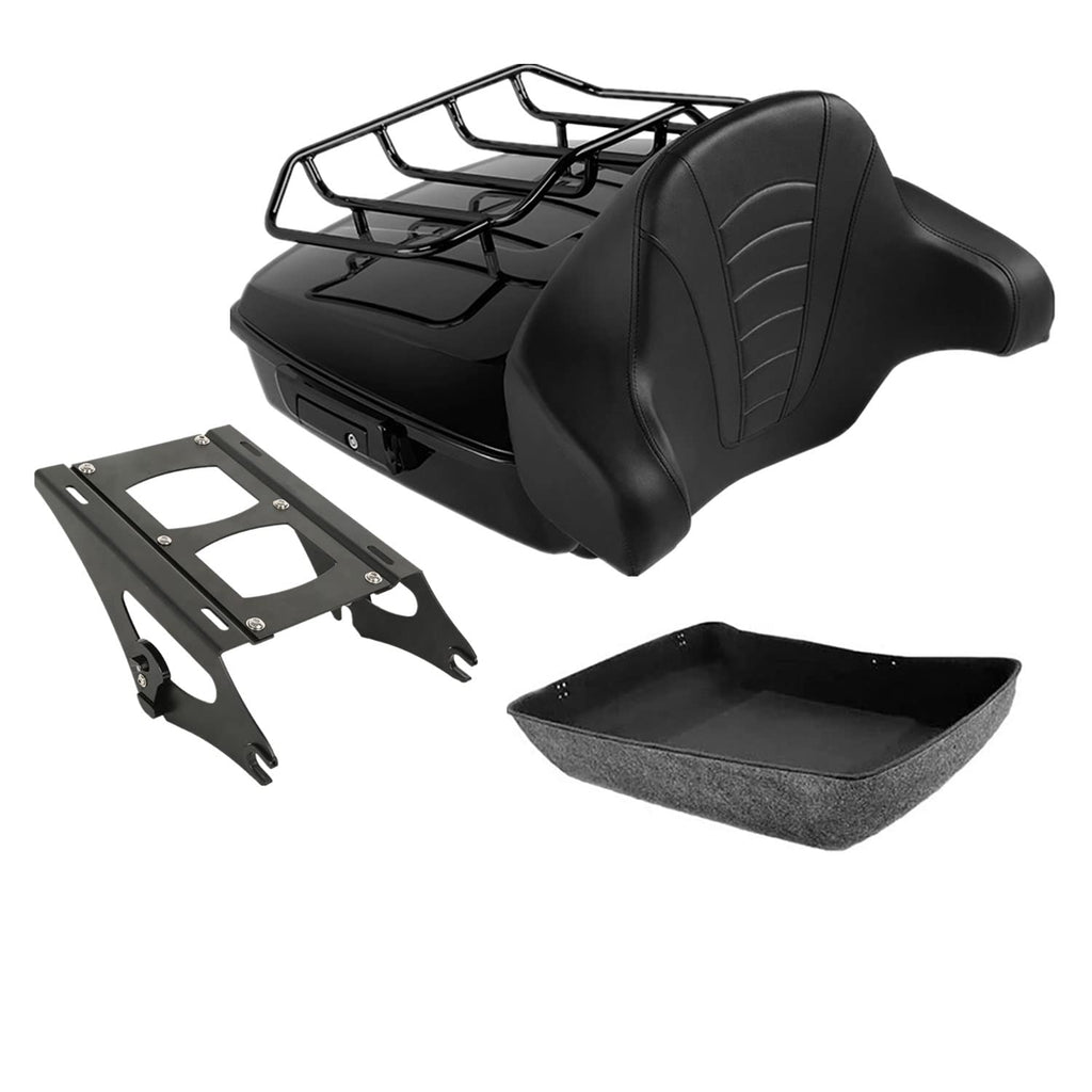 TCMT 10.7" Chopped Motorcycle Trunk Box Wrap-Around Backrest Top Luggage Rack Fit For Harley 2014-2025 Touring CVO Road King Road Glide Street Glide Electra Glide Pack