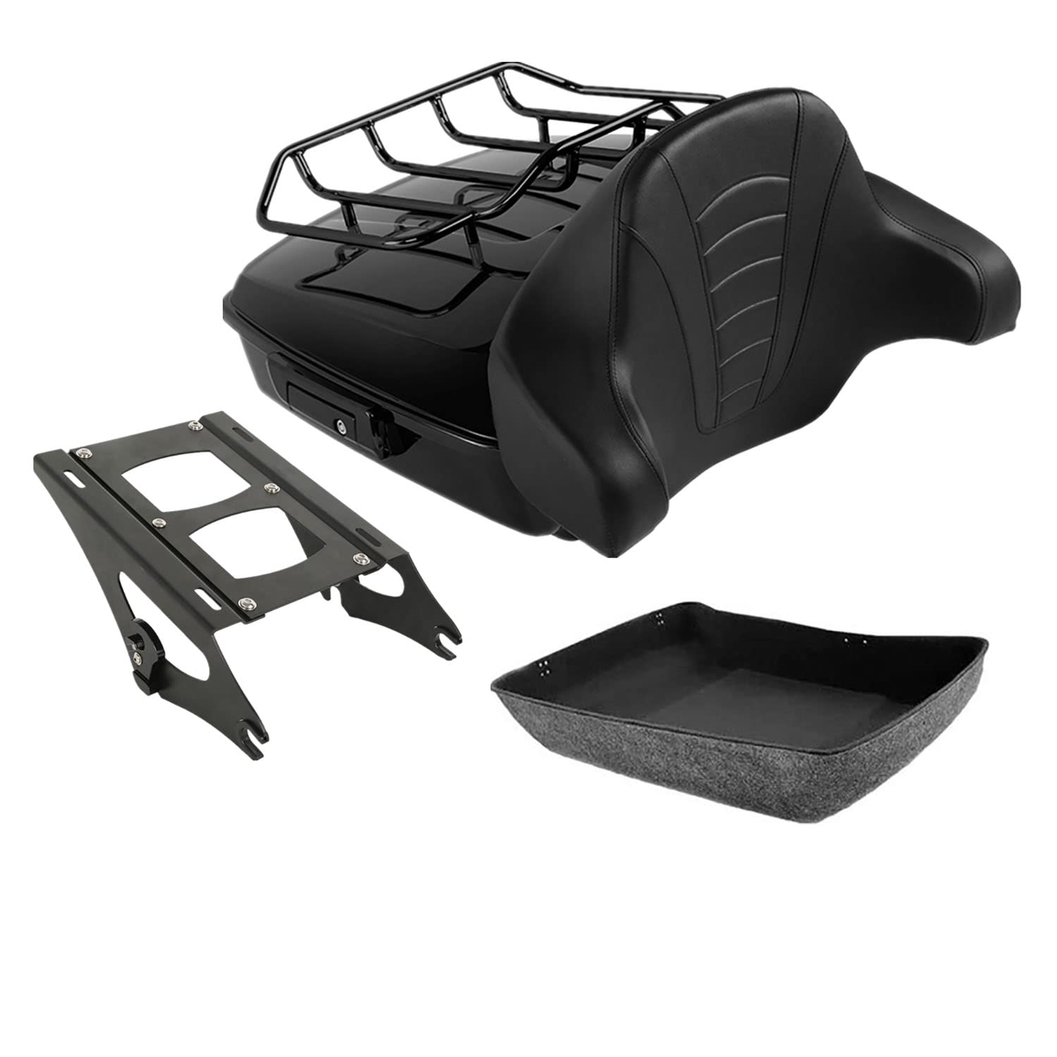 TCMT 10.7" Chopped Motorcycle Trunk Box Wrap-Around Backrest Top Luggage Rack Fit For Harley 2014-2025 Touring CVO Road King Road Glide Street Glide Electra Glide Pack