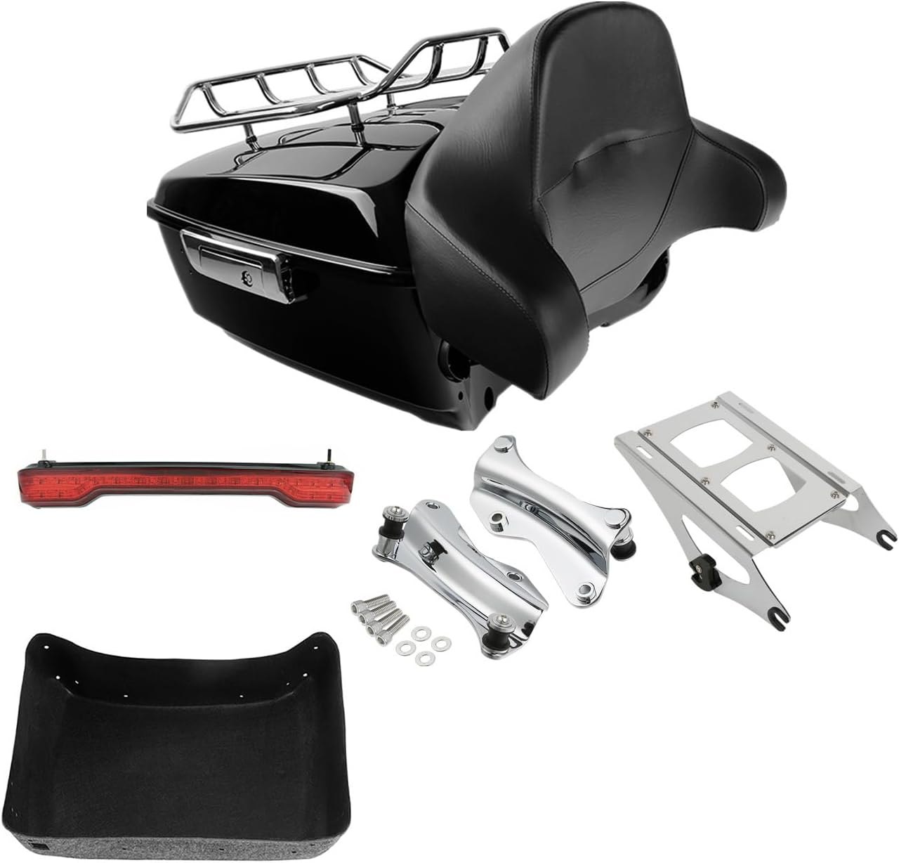 TCMT 13.7" King Motorcycle Trunk Box Backrest Pad Luggage Mount Rack Taillight Docking Hardware Fit For Harley 2014-2025 Touring CVO Road King Road Glide Street Glide Electra Glide Pack
